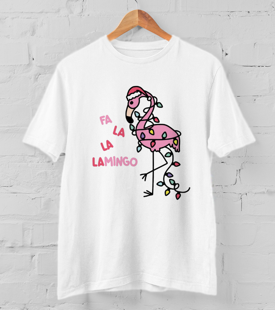 Fa La La Lamingo Christmas Flamingo Lights And Santa Hat Holiday T-Shirt