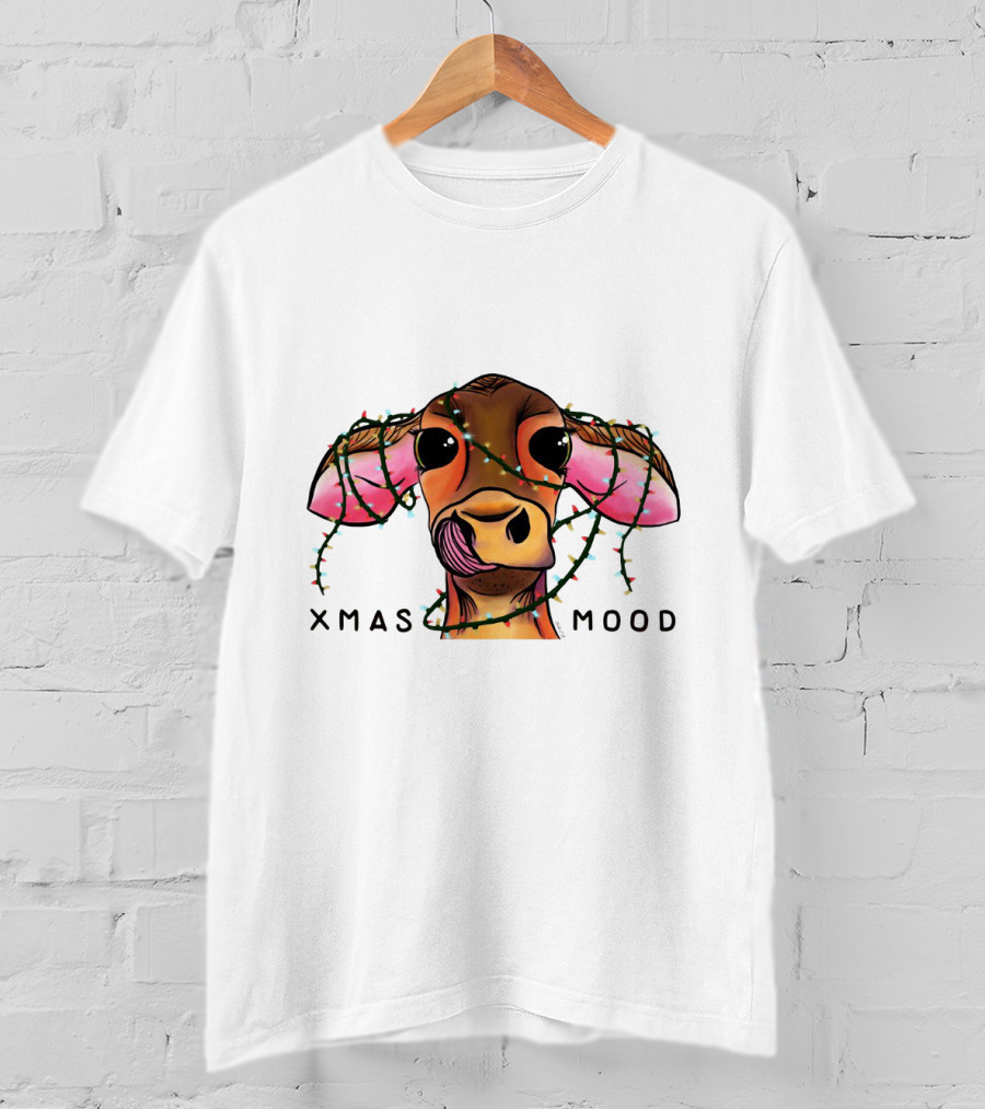 Xmas Mood Cow Wrapped In Festive Lights T-Shirt