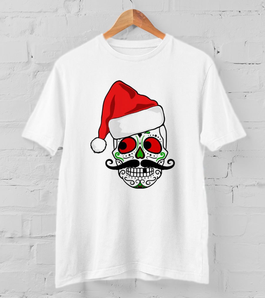 Santa Hat Festive Sugar Skull Christmas T-Shirt