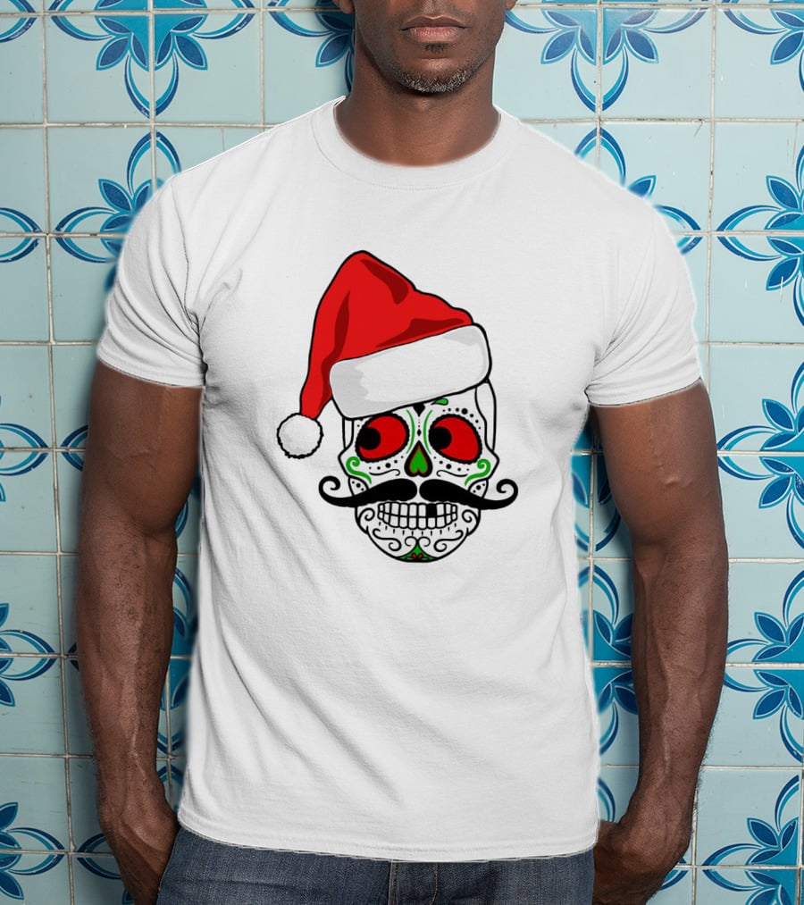 Santa Hat Festive Sugar Skull Christmas T-Shirt