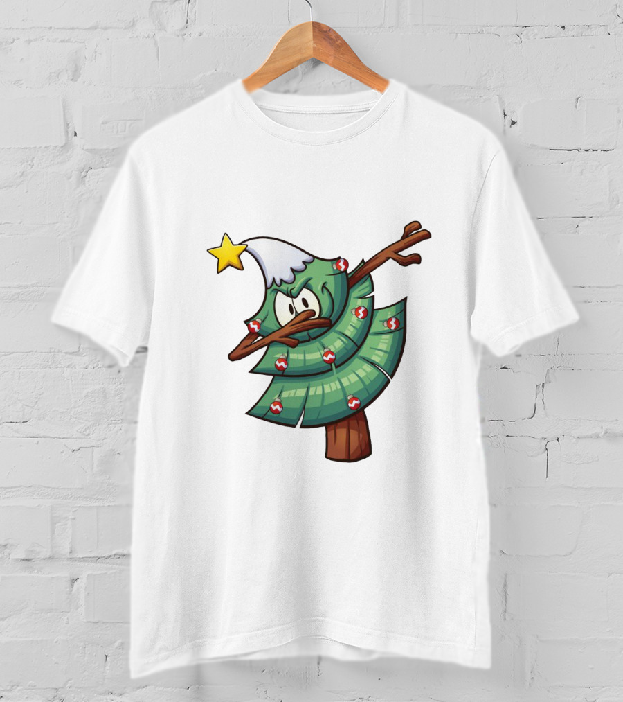 Christmas Tree Doing Dab Dance With Star And Decorations T-Shirt