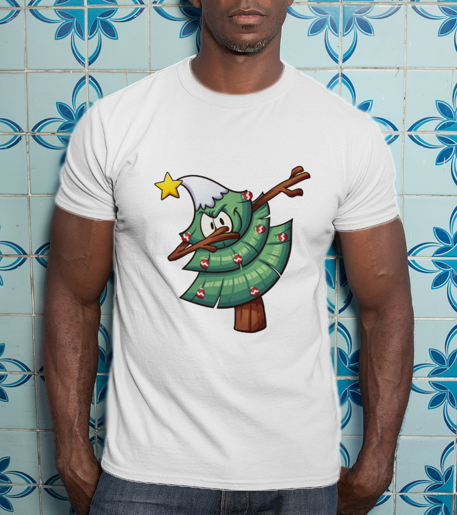 Christmas Tree Doing Dab Dance With Star And Decorations T-Shirt