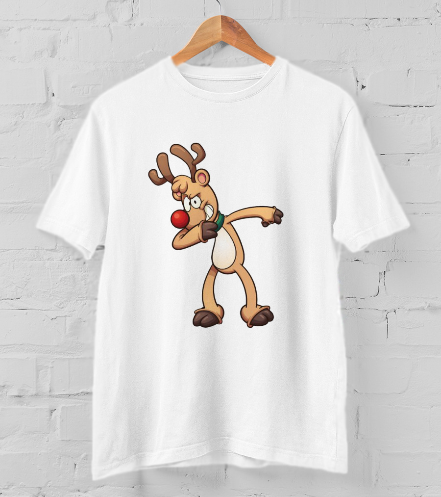 Rudolph Dabbing Reindeer Christmas Character With Red Nose T-Shirt
