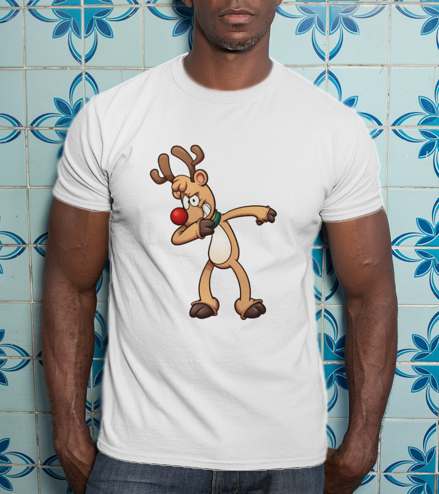 Rudolph Dabbing Reindeer Christmas Character With Red Nose T-Shirt