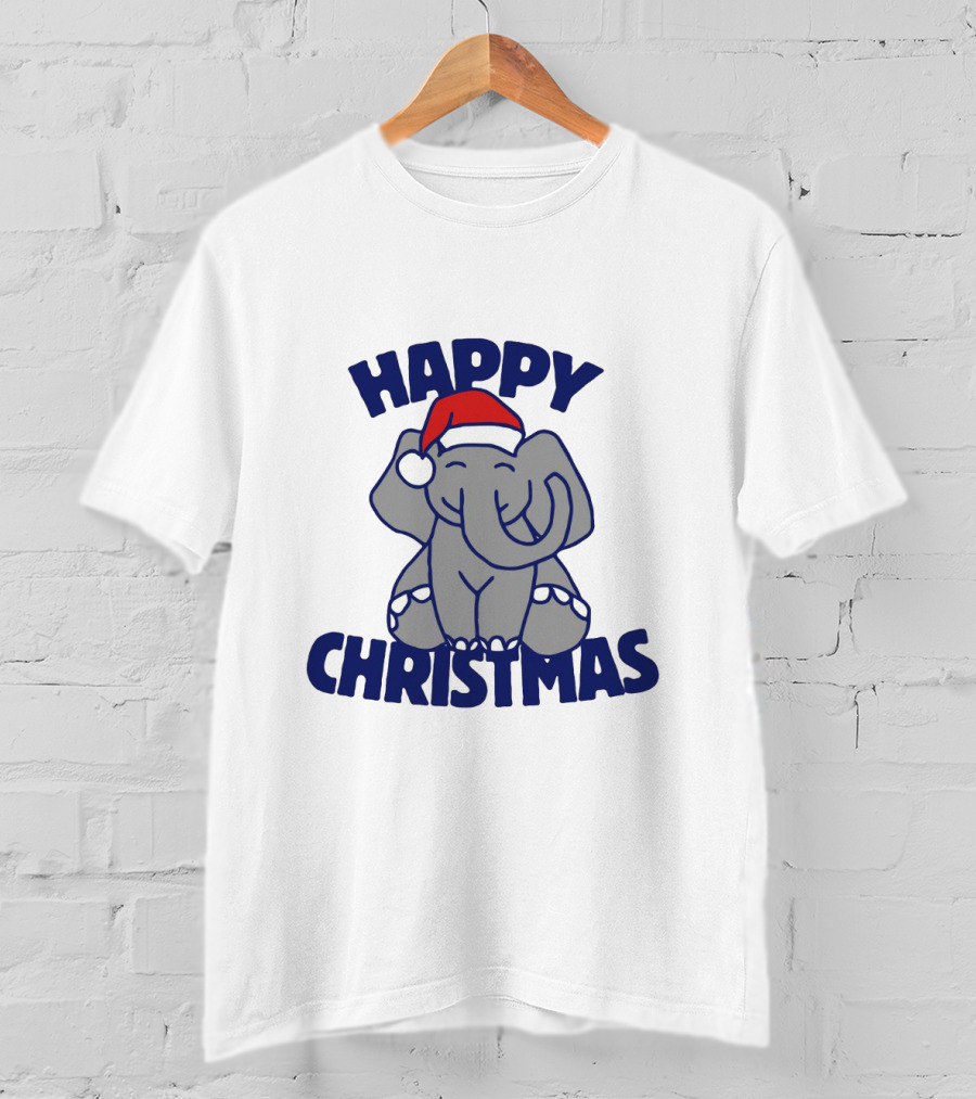 Happy Christmas Elephant With Santa Hat Festive T-Shirt