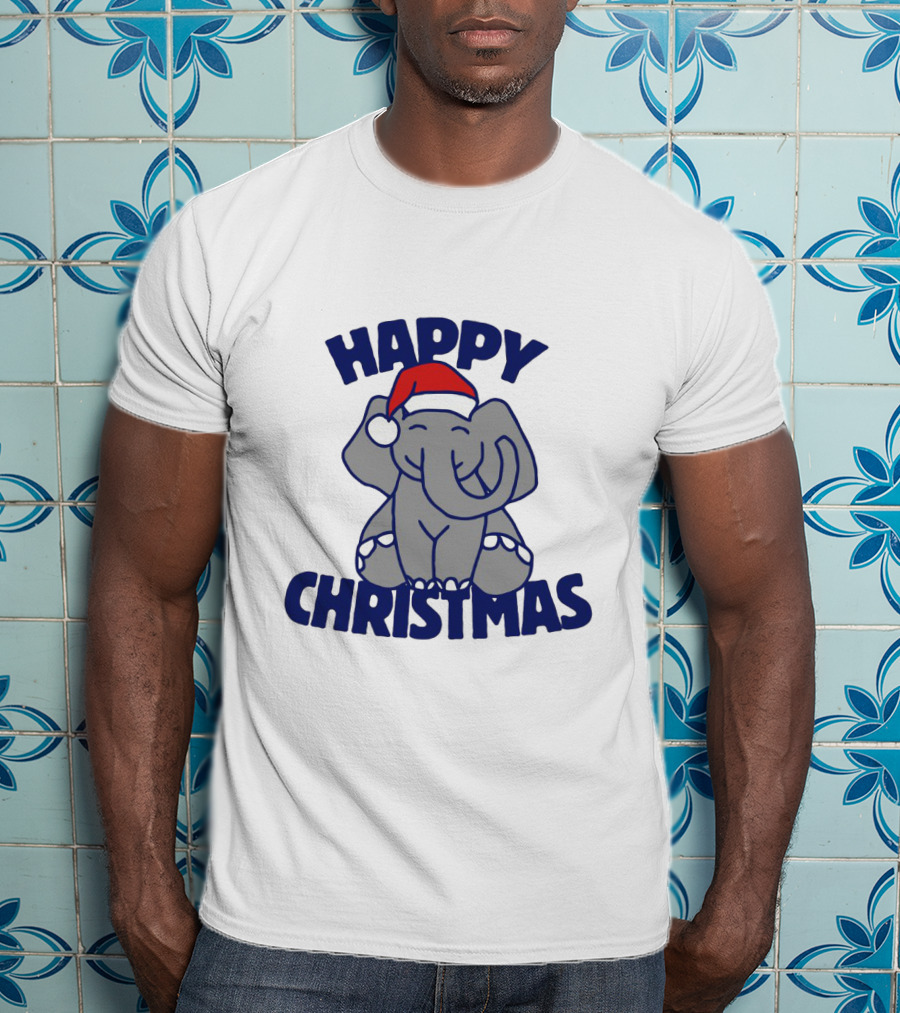 Happy Christmas Elephant With Santa Hat Festive T-Shirt
