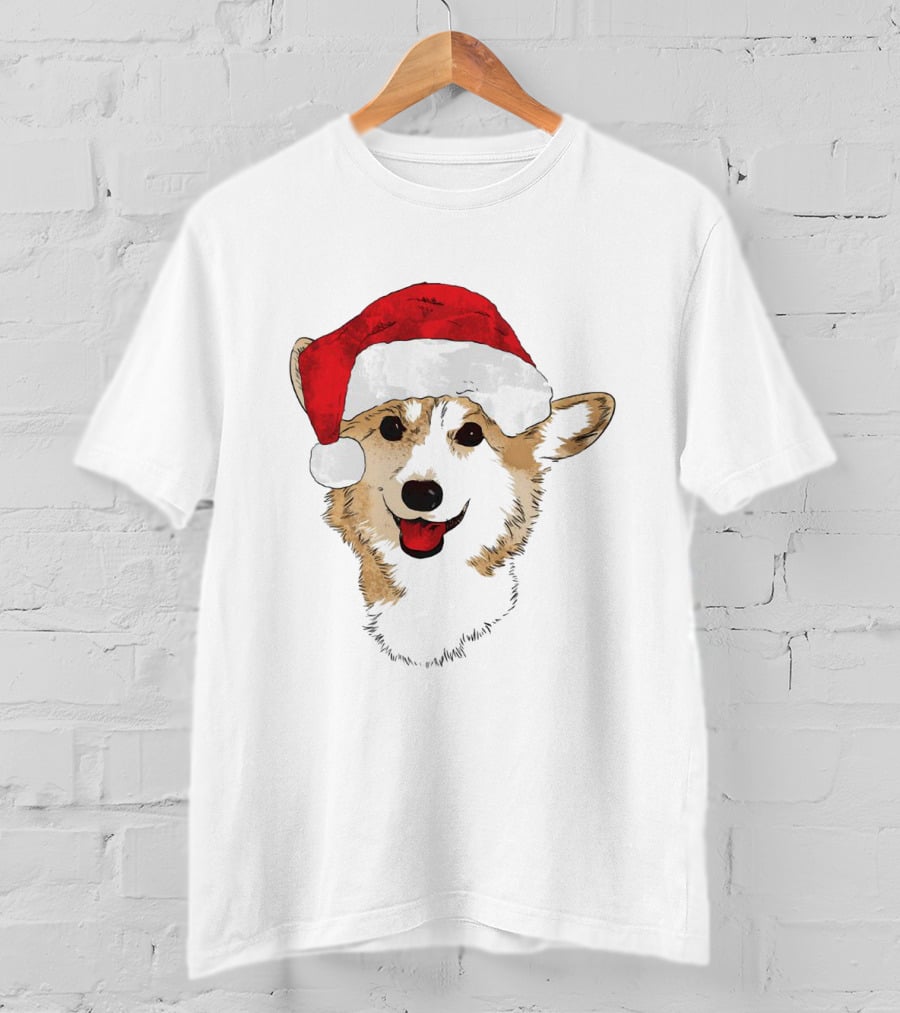 Ho Ho Happy Corgi Santa Hat Smiling Cuteness T-Shirt