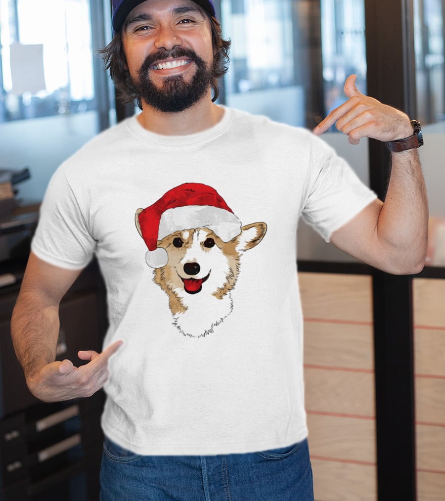Ho Ho Happy Corgi Santa Hat Smiling Cuteness T-Shirt