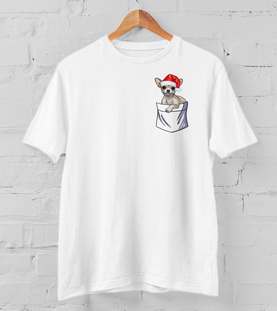 Santa Chihuahua In Pocket Festive Holiday Companion T-Shirt
