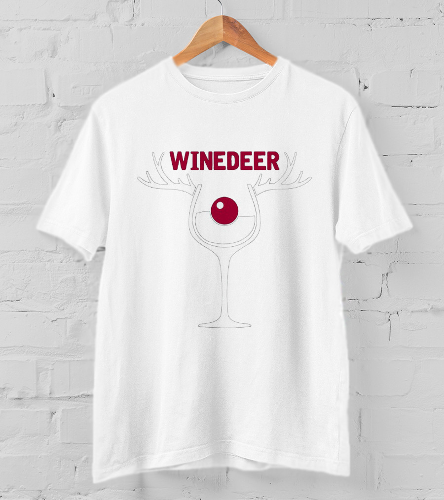 Winedeer Antlered Wine Glass With Festive Red Ball Accent T-Shirt