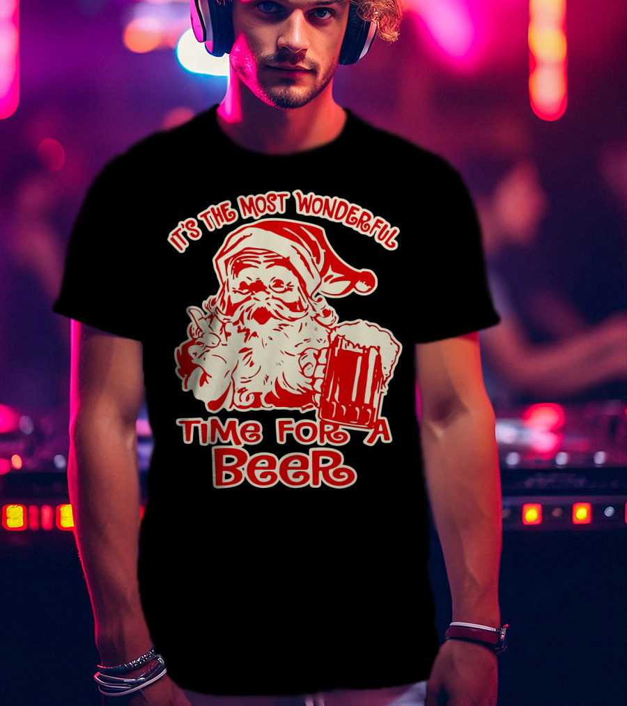 It's The Most Wonderful Time For A Beer Santa Holding Mug T-Shirt