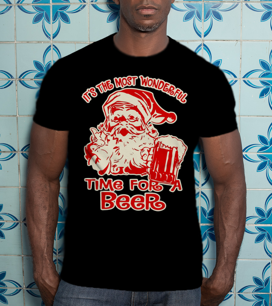 It's The Most Wonderful Time For A Beer Santa Holding Mug T-Shirt