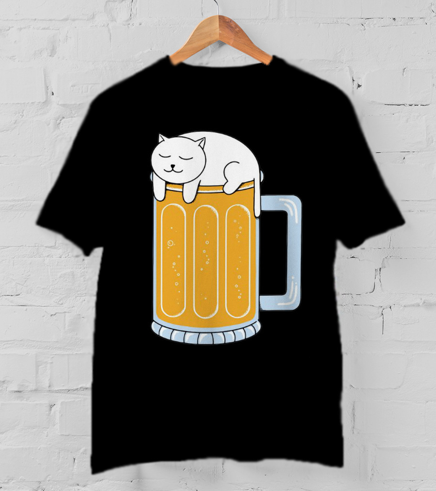 Cat Sleeping On Beer Mug Clipart T-Shirt