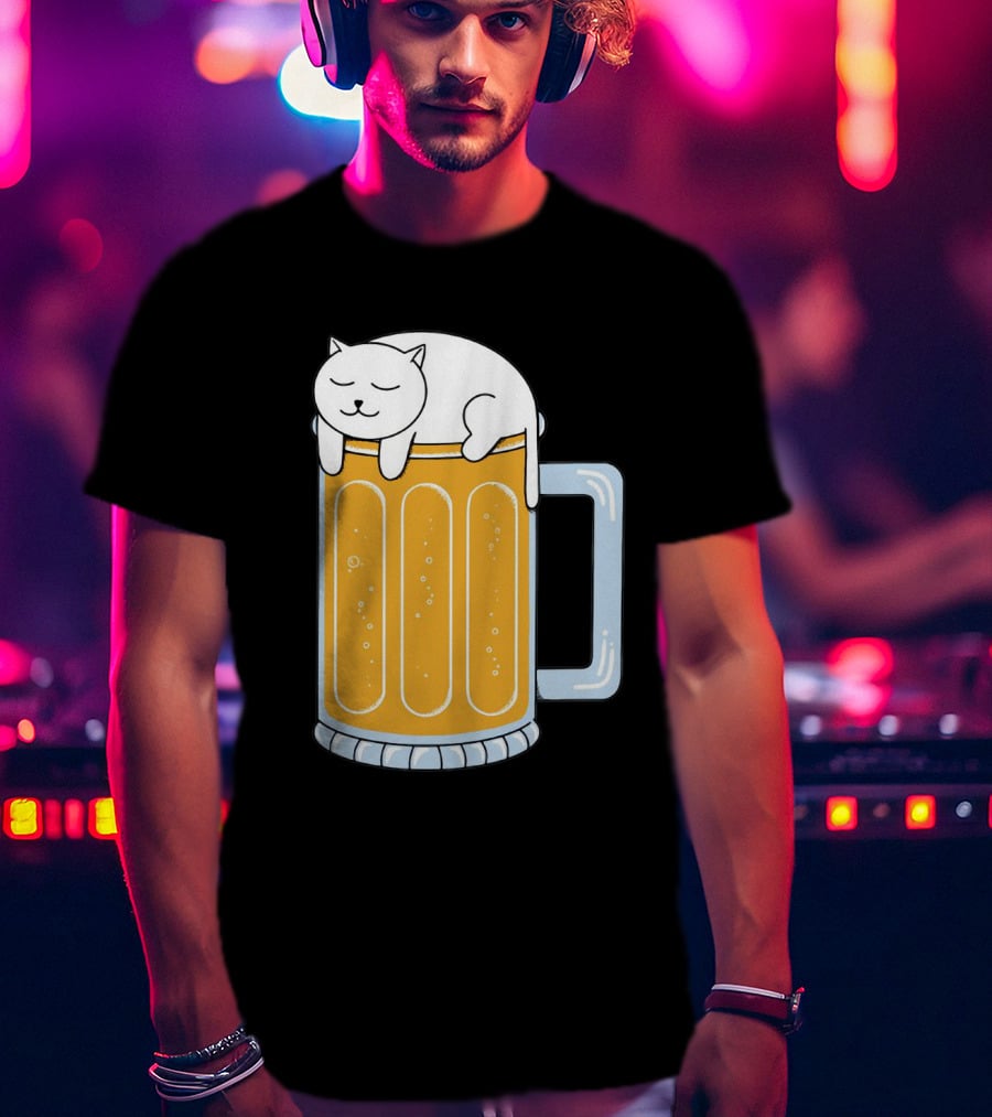Cat Sleeping On Beer Mug Clipart T-Shirt