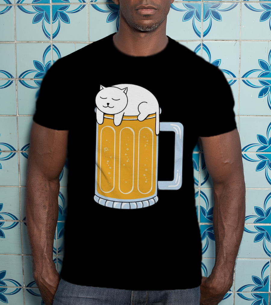 Cat Sleeping On Beer Mug Clipart T-Shirt