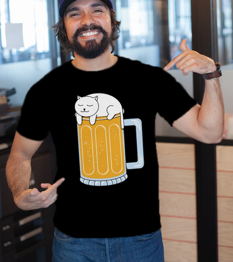 Cat Sleeping On Beer Mug Clipart T-Shirt
