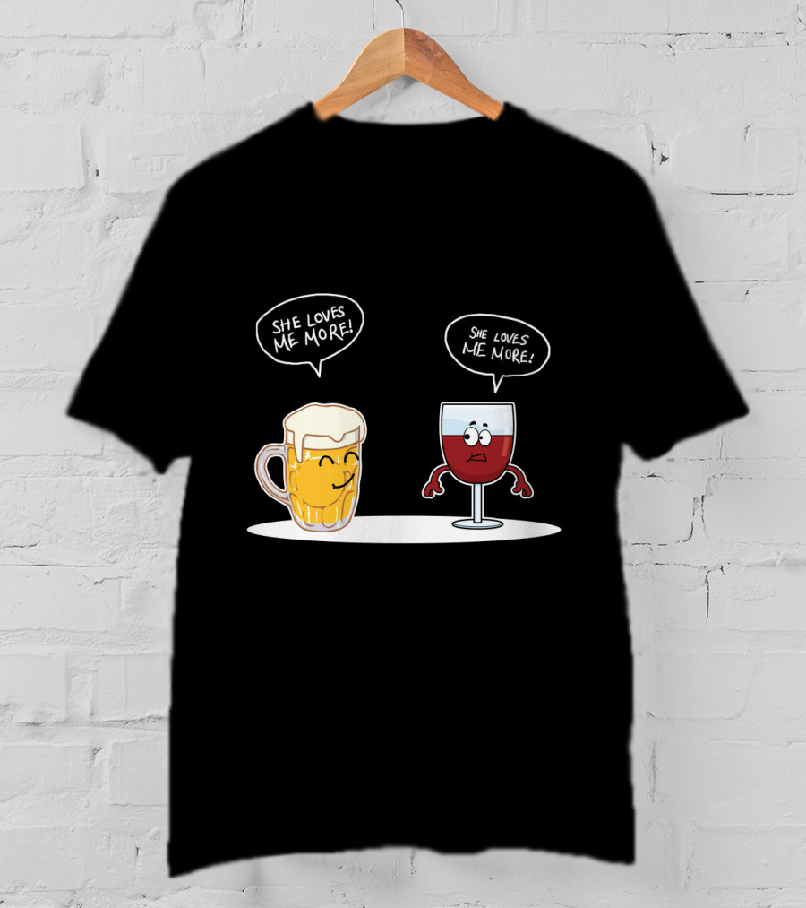 Beer And Wine Cartoon Debate: She Loves Me More Playful Rivalry T-Shirt