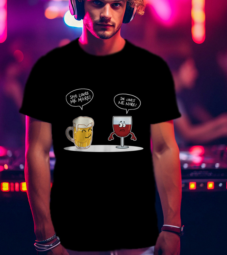 Beer And Wine Cartoon Debate: She Loves Me More Playful Rivalry T-Shirt