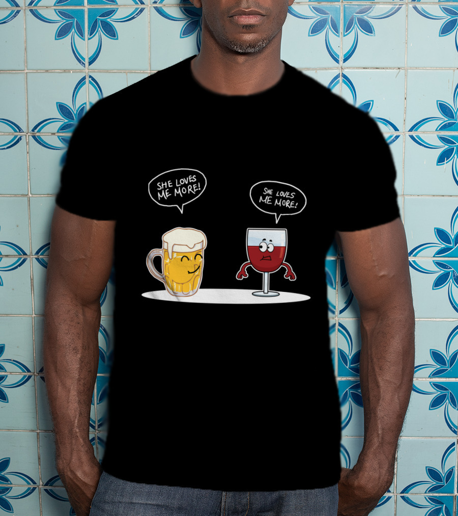 Beer And Wine Cartoon Debate: She Loves Me More Playful Rivalry T-Shirt