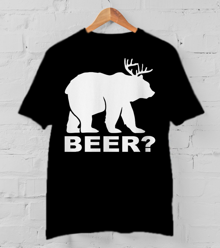 BEER Funny Drinking Party Bear With Antlers Optical Illusion T-Shirt