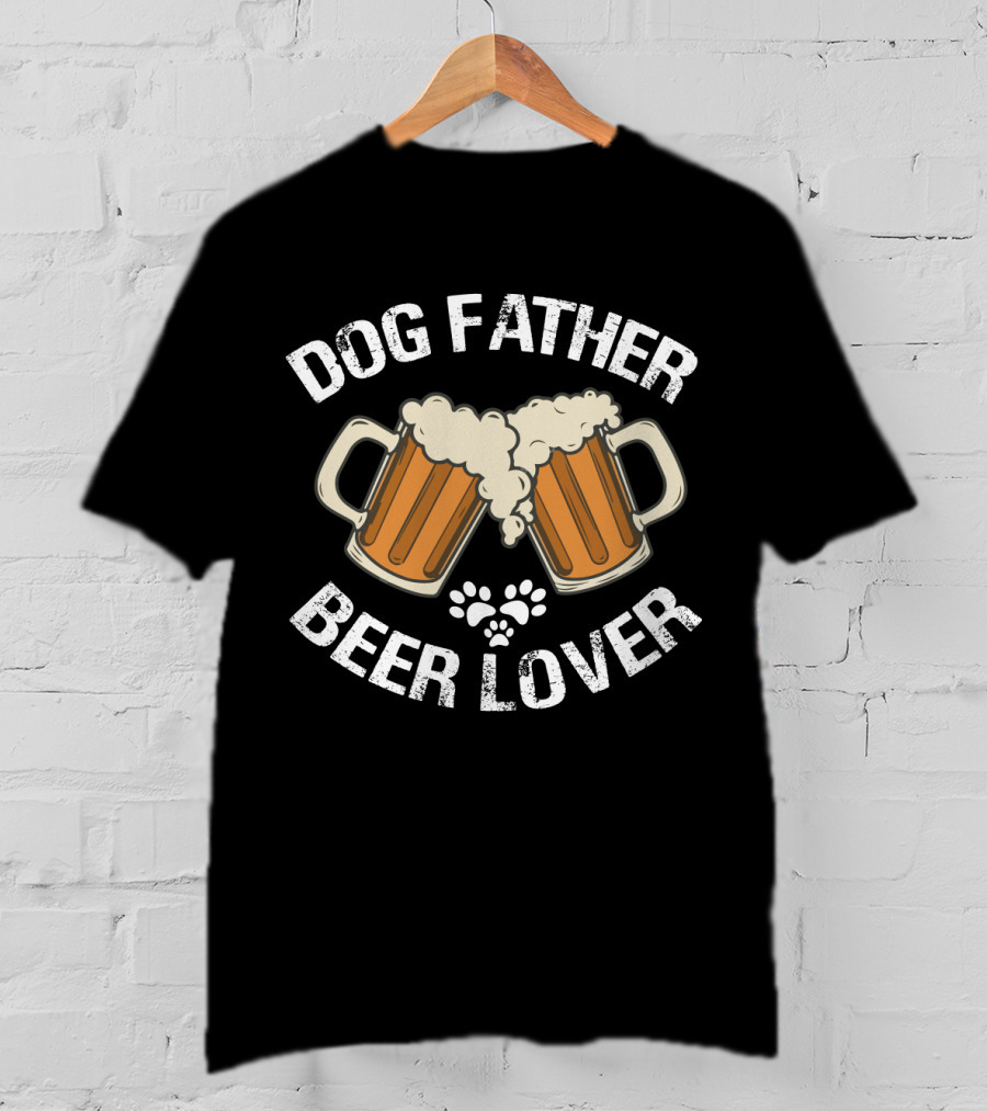 Dog Father Beer Lover Cheers With Paw Print Beer Mugs T-Shirt