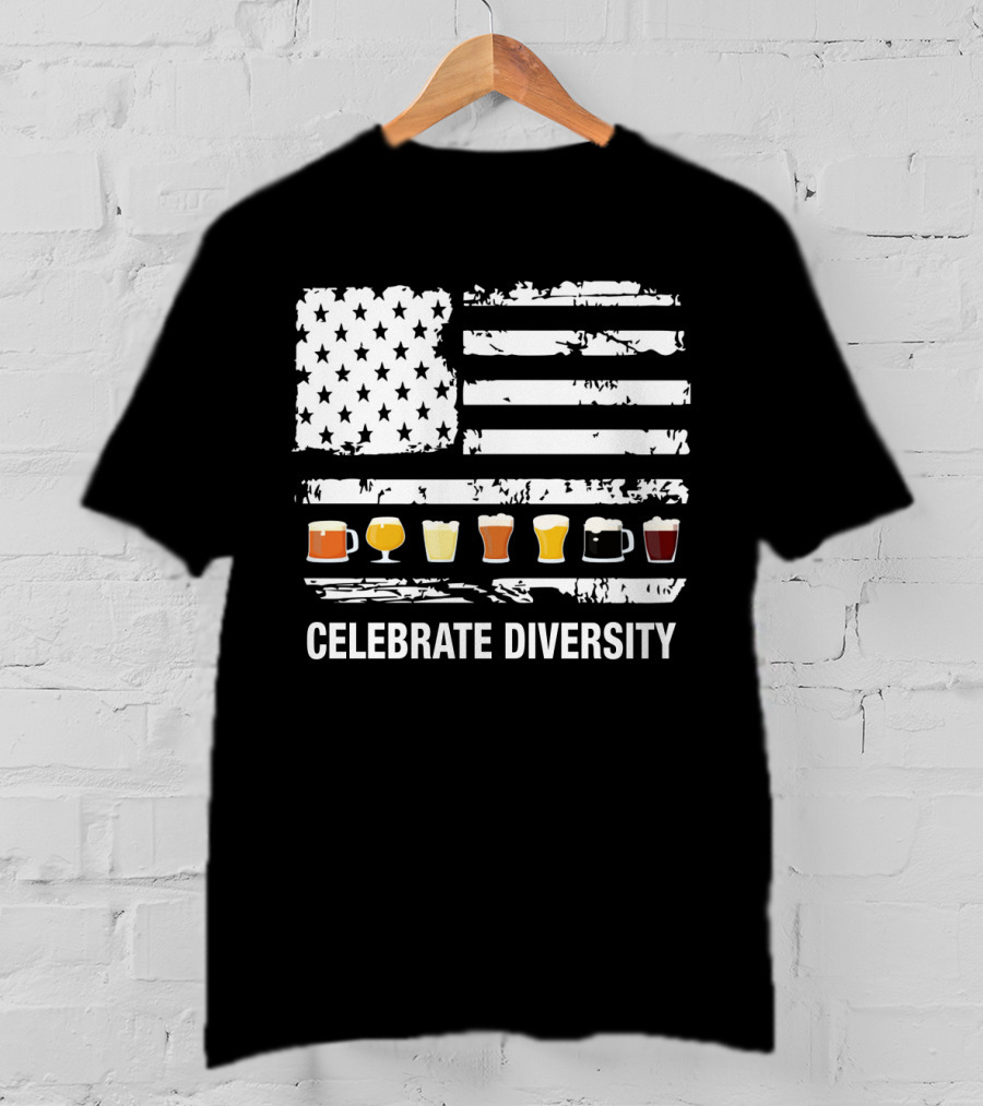 Celebrate Diversity American Flag Beer Glasses T-Shirt