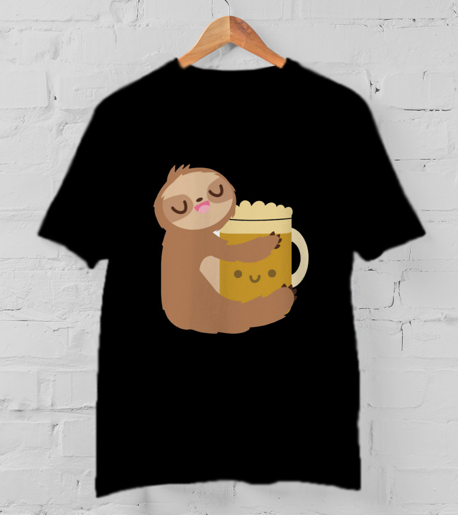 Sloth Hugging Smiling Beer Mug T-Shirt