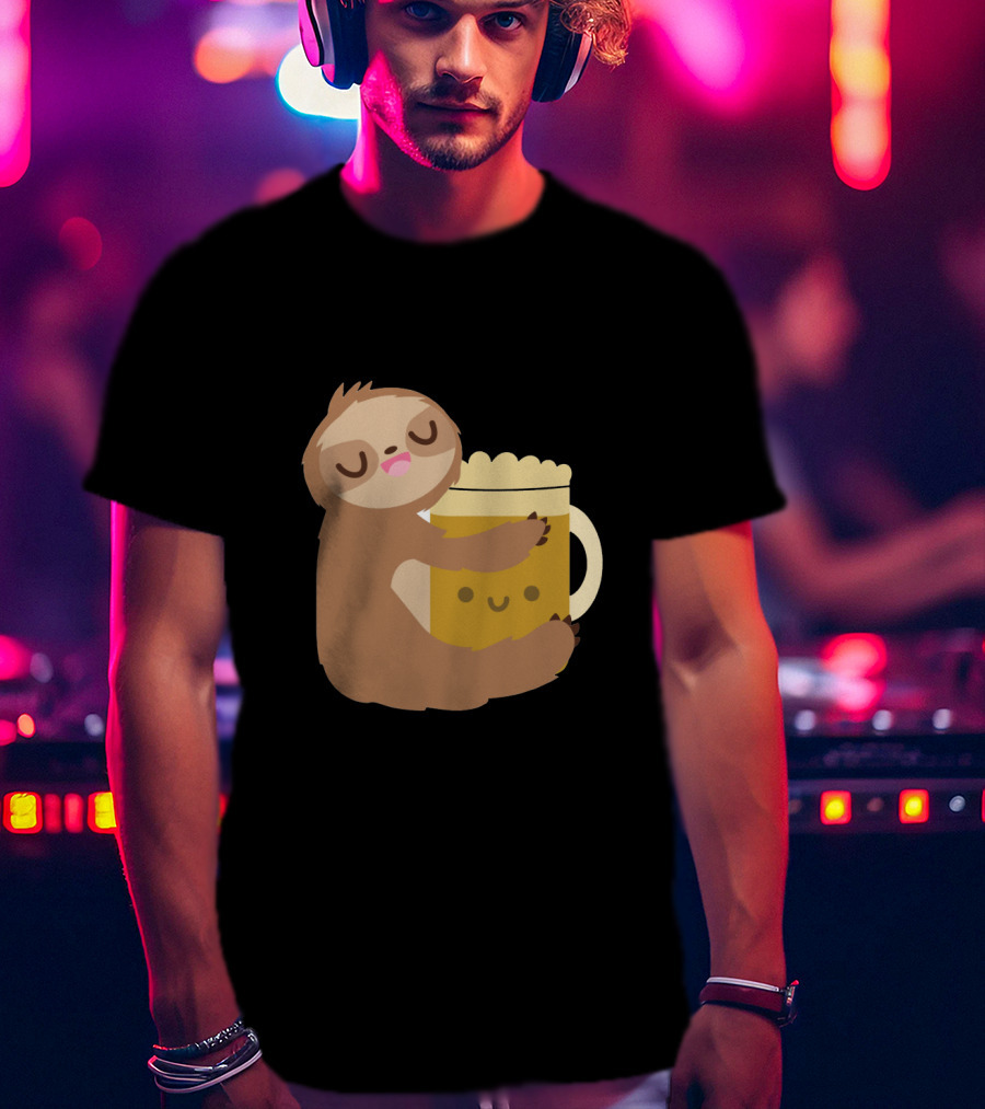 Sloth Hugging Smiling Beer Mug T-Shirt