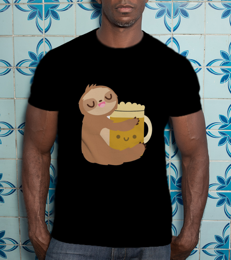 Sloth Hugging Smiling Beer Mug T-Shirt
