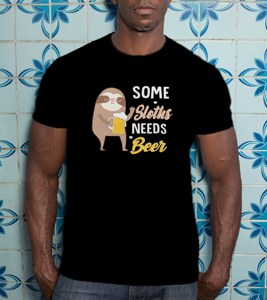Some Sloths Needs Beer With Cute Sloth Holding Mug T-Shirt