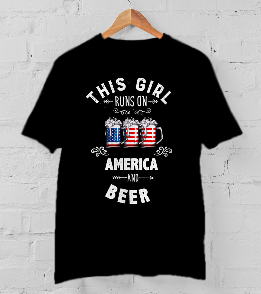 This Girl Runs On America And Beer American Flag Mug T-Shirt