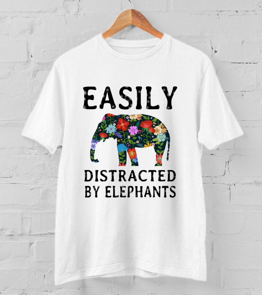 Easily Distracted By Elephants Floral T-Shirt