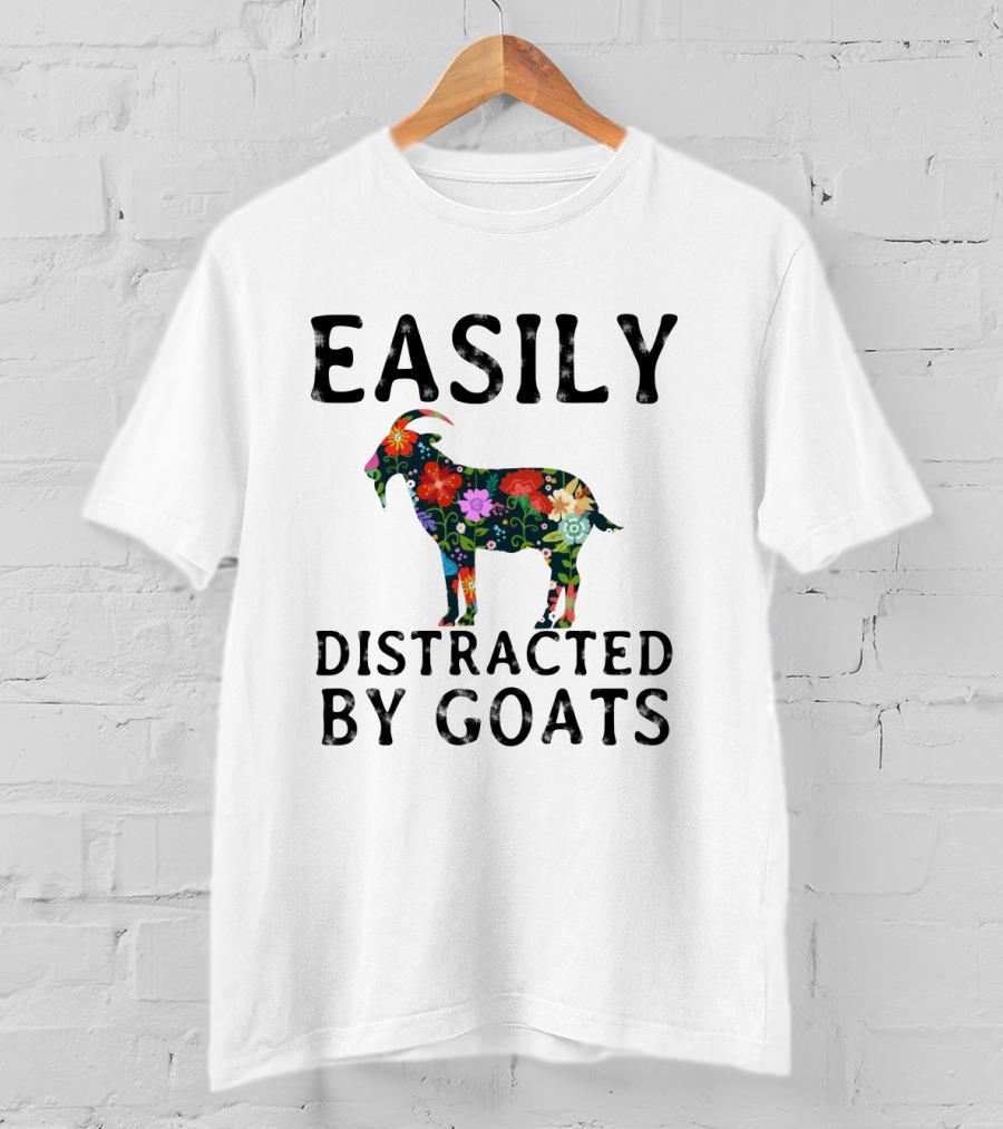 Easily Distracted By Goats Floral Pattern Artistry T-Shirt
