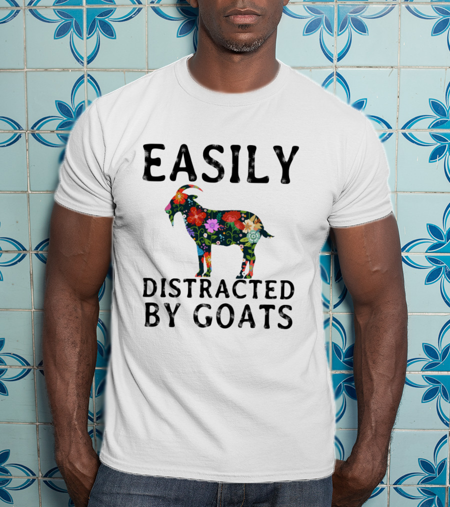 Easily Distracted By Goats Floral Pattern Artistry T-Shirt