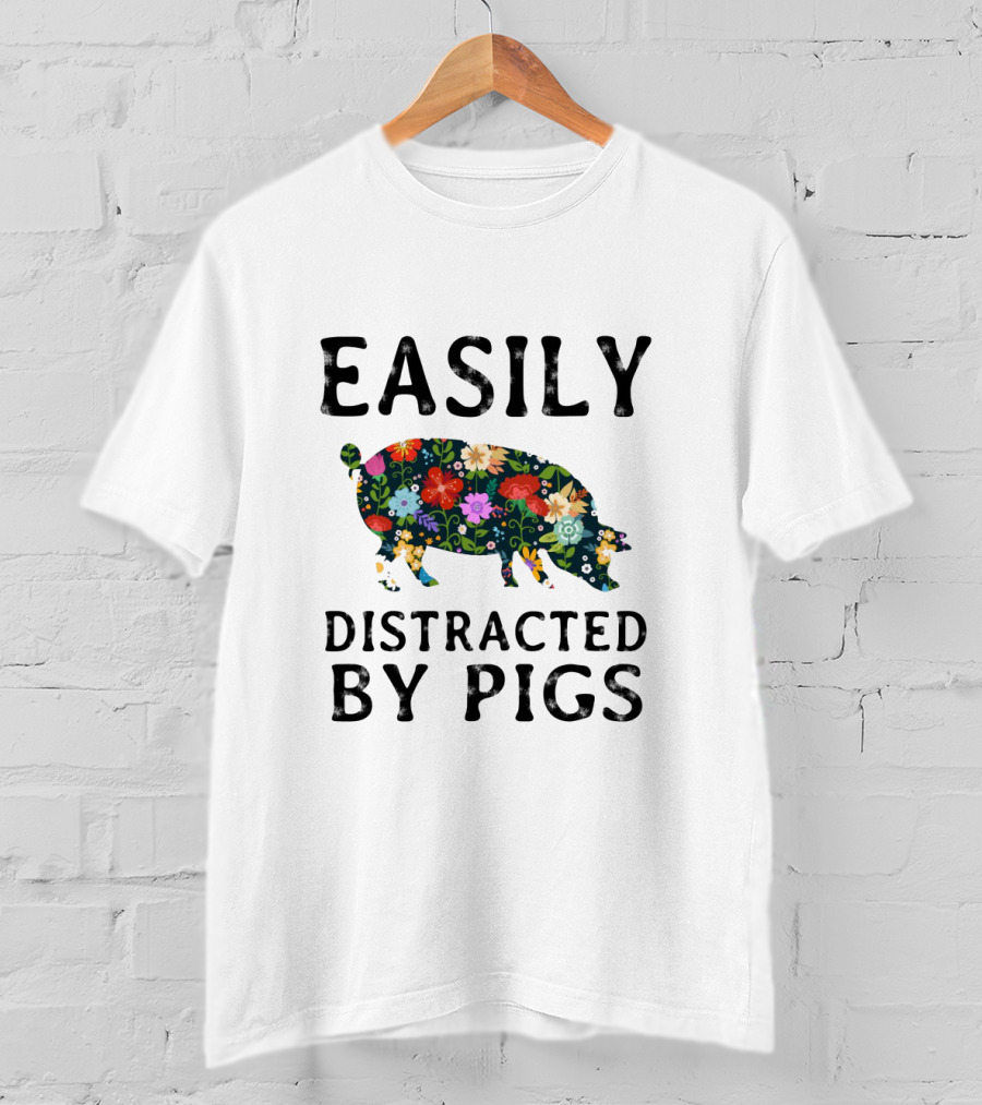 Floral Patterned Pig Easily Distracted By Pigs Playful T-Shirt