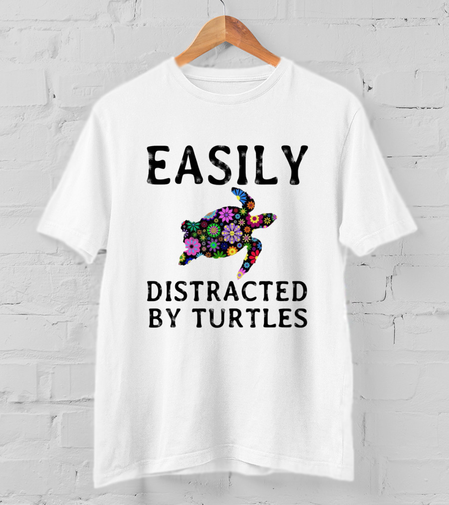 Easily Distracted By Turtles Floral T-Shirt