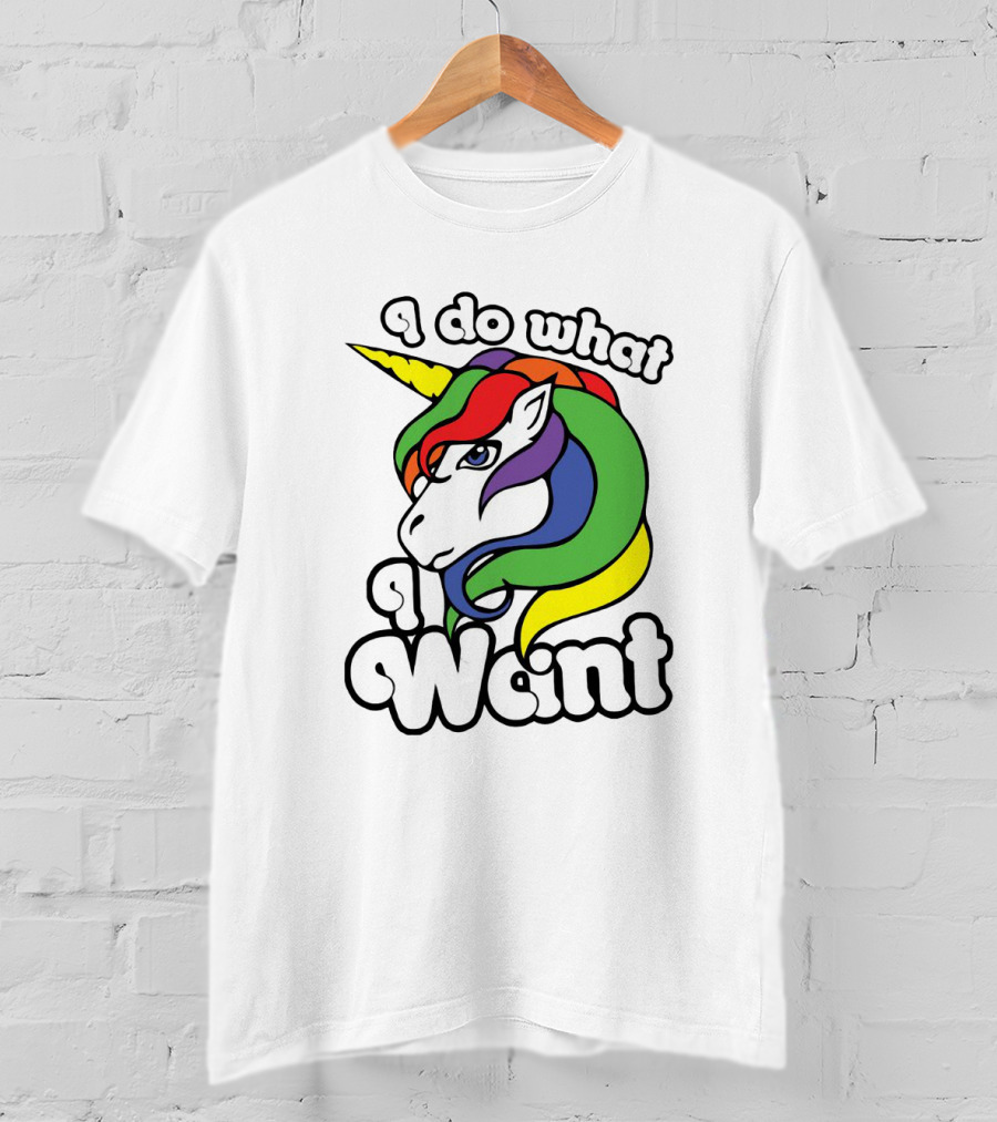 I Do What I Want Rainbow Unicorn Face With Colorful Mane T-Shirt