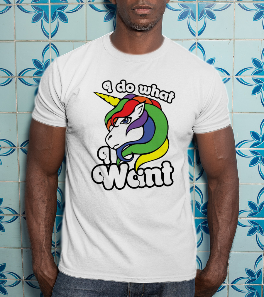 I Do What I Want Rainbow Unicorn Face With Colorful Mane T-Shirt
