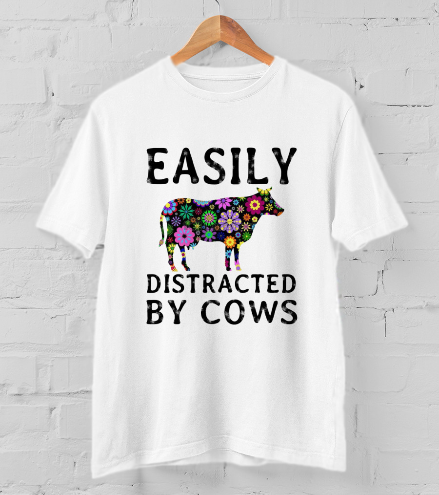 Easily Distracted By Cows Floral Pattern Appeal T-Shirt