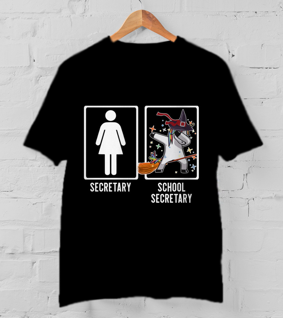 Secretary Unicorn Witch Costume Magic Broom Fantasy School Secretary T-Shirt