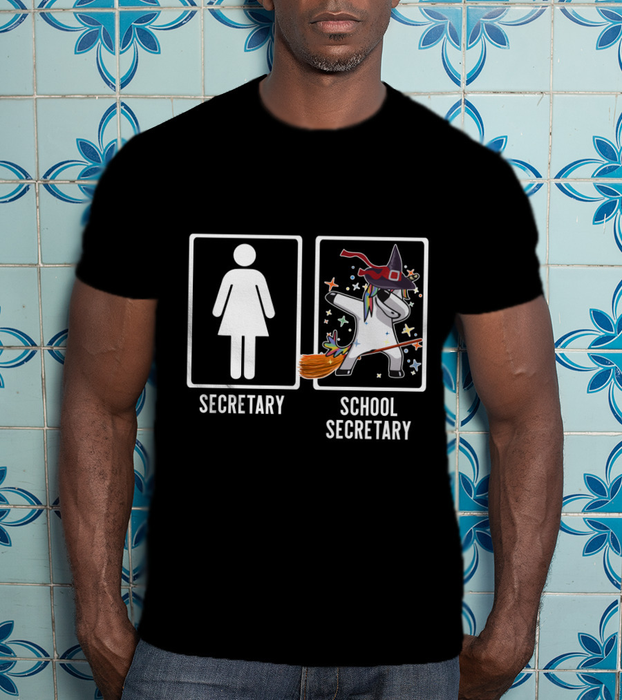 Secretary Unicorn Witch Costume Magic Broom Fantasy School Secretary T-Shirt