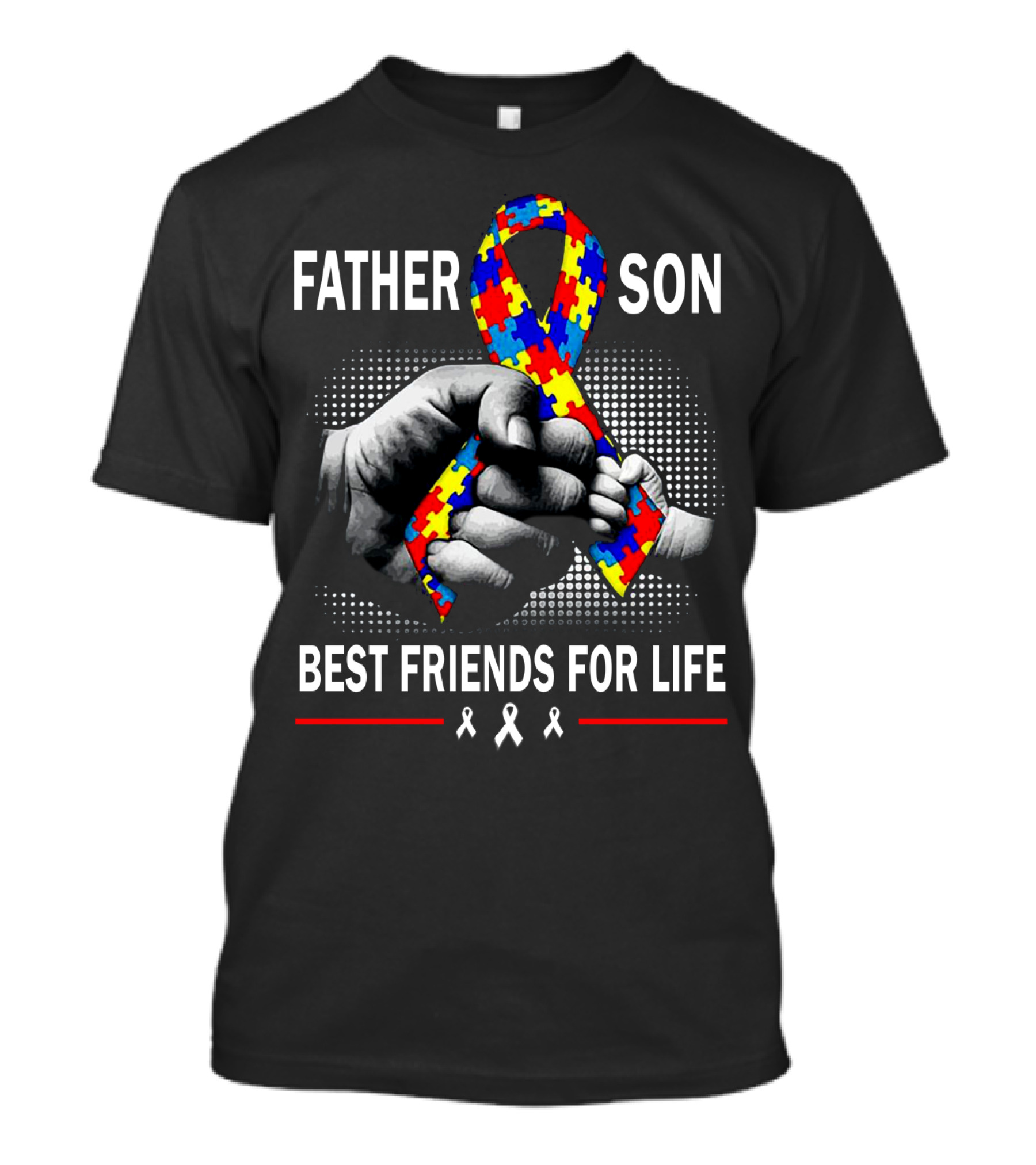 Father Son Best Friends For Life Autism Puzzle Ribbon Friendship T-Shirt