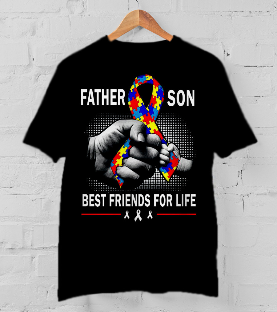 Father Son Best Friends For Life Autism Puzzle Ribbon Friendship T-Shirt