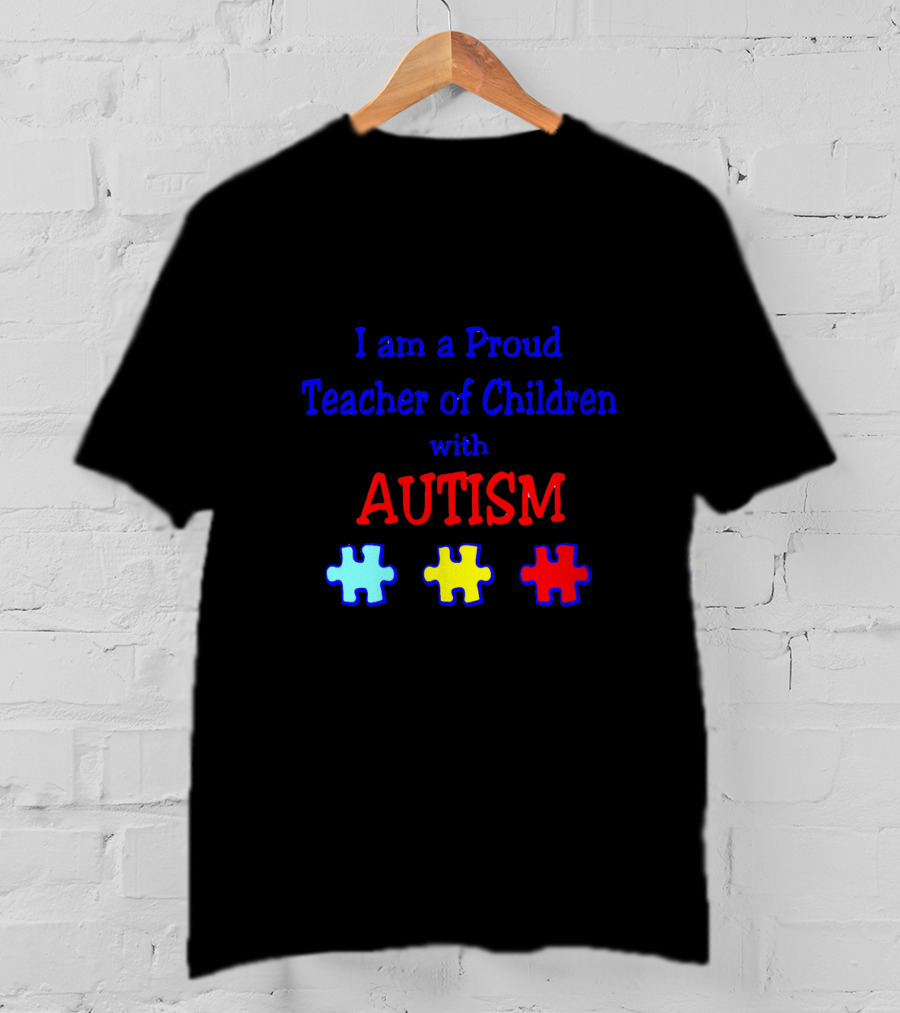 Proud Teacher Of Children With Autism Featuring Autism Puzzle Pieces T-Shirt