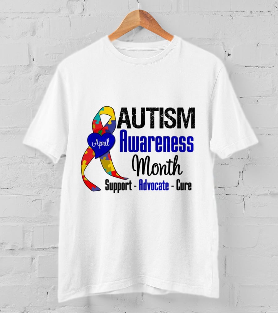 Autism Awareness Month April Support Advocate Cure Puzzle T-Shirt