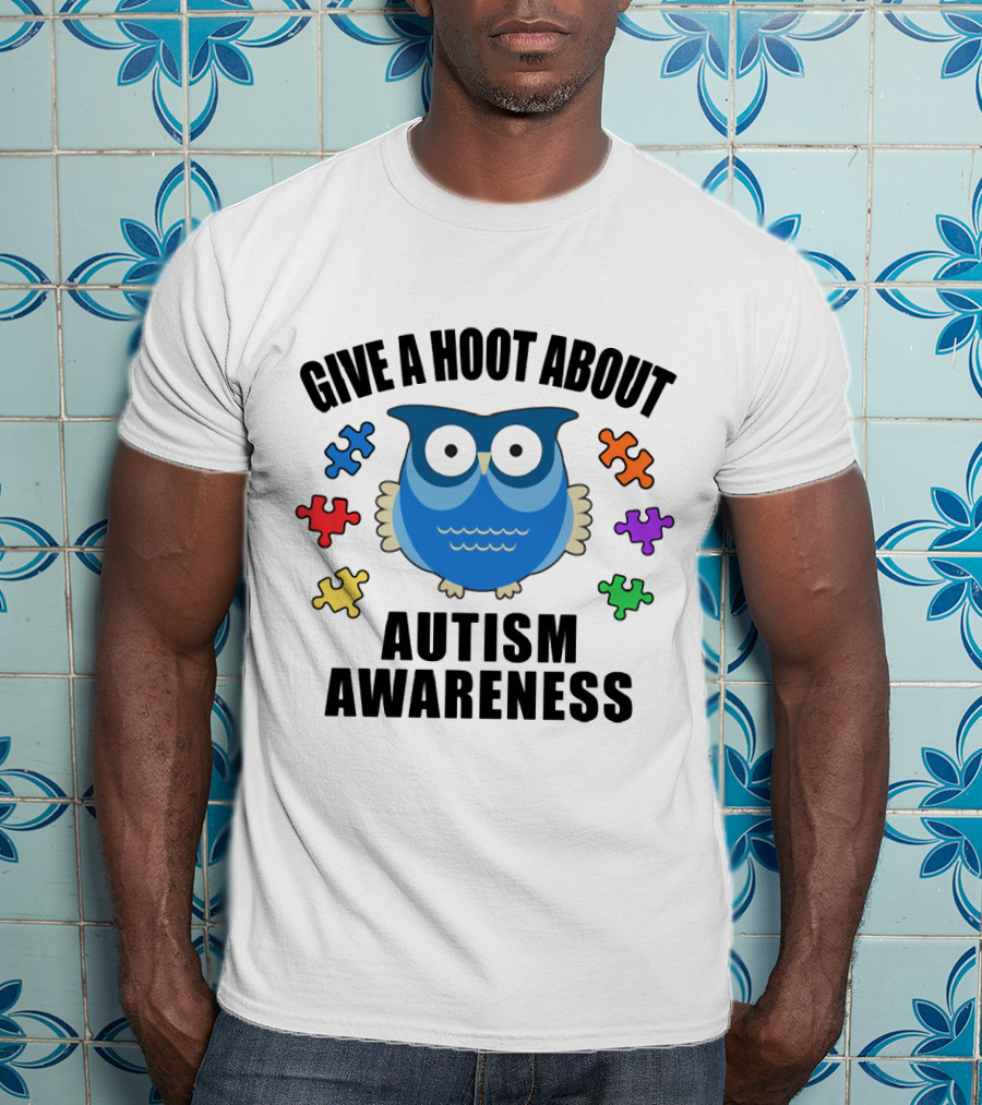 Give A Hoot About Autism Awareness With Owl And Colorful Puzzle Pieces T-Shirt