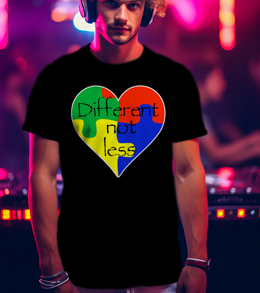 Different Not Less Heart Puzzle Autism Awareness T-Shirt