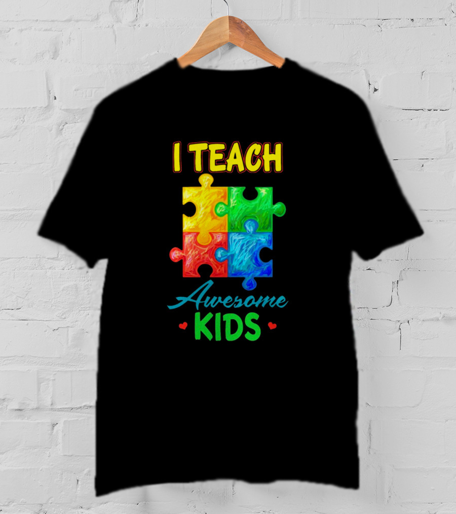 I Teach Awesome Kids Autism Puzzle Pieces T-Shirt