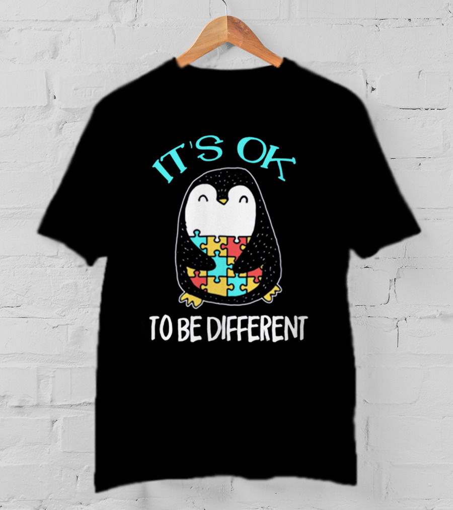 It's Ok To Be Different Penguin With Autism Puzzle T-Shirt