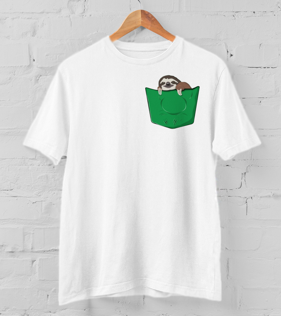 Cute Sloths Pocket With Adorable Sloth Peeking From Green Pocket T-Shirt